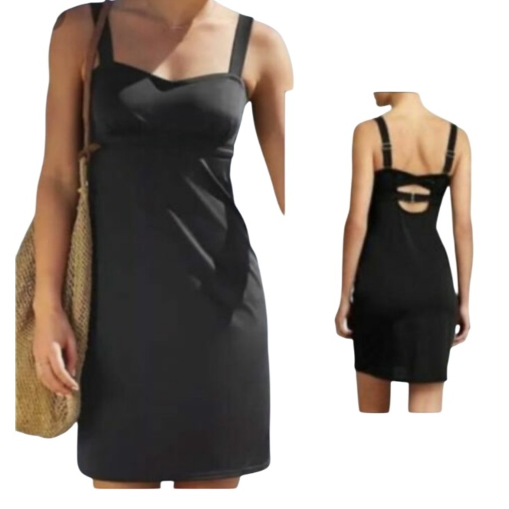 Athleta Solid Black Pura Swim Adjustable Dress W/ Built In Bra Size 36 B/C